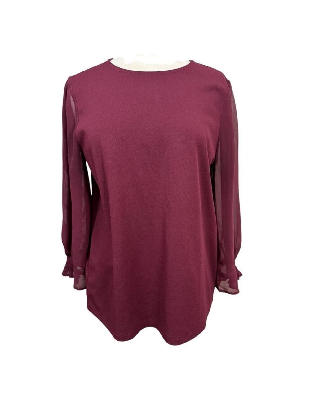 Ann Taylor Blouse Size L Burgundy Long‎ Sleeve